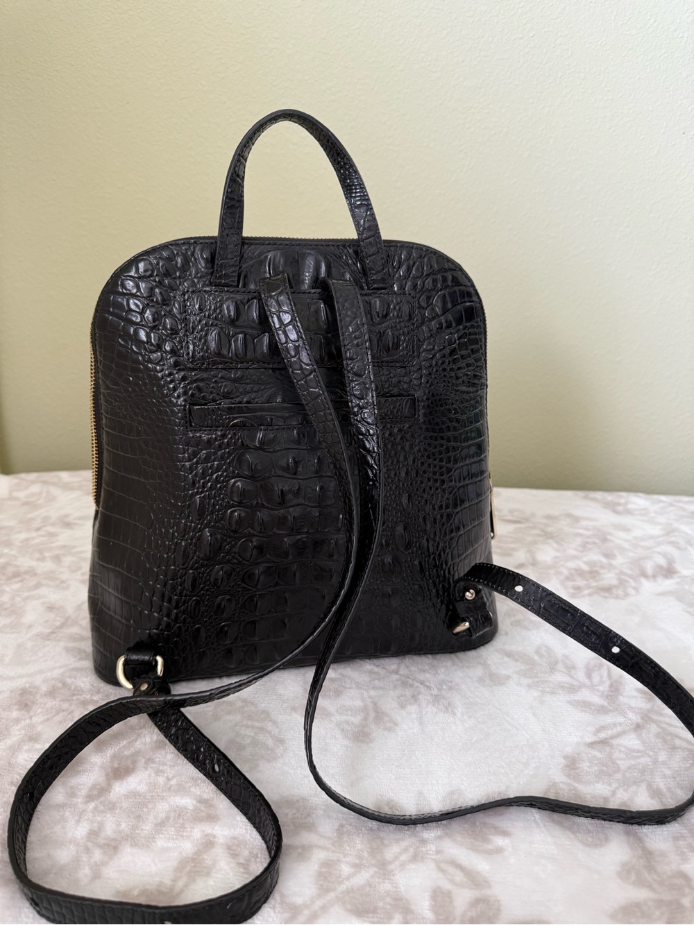 Brahmin Black Croc-Embossed Leather Backpack - Picture 2 of 16